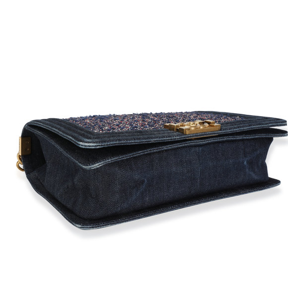 Chanel Blue Denim & Multicolor Boucle New Medium Boy Bag - Picture 7 of 7